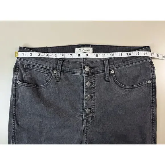 Madewell Women’s 10” High Rise Skinny Jeans Size 32 Black Wash Button Front Fray - Picture 6 of 15